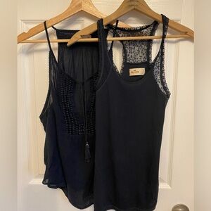 2 Hollister Lace Racerback Tank Tops Shirts  Navy Blue Size Small Women NEW EUC